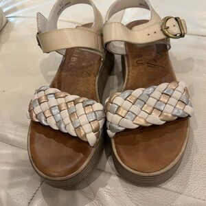 Braided Metallic & Cream Wedge Sandals - Women